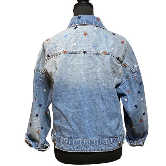 Star Embroidered Factory Distressed Denim Jacket - Picture 7 of 13